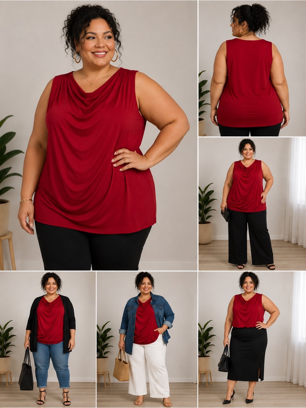 Jennie‎ & Marlis Red Draped Sleeveless Tunic Tank Top Plus Size 3X